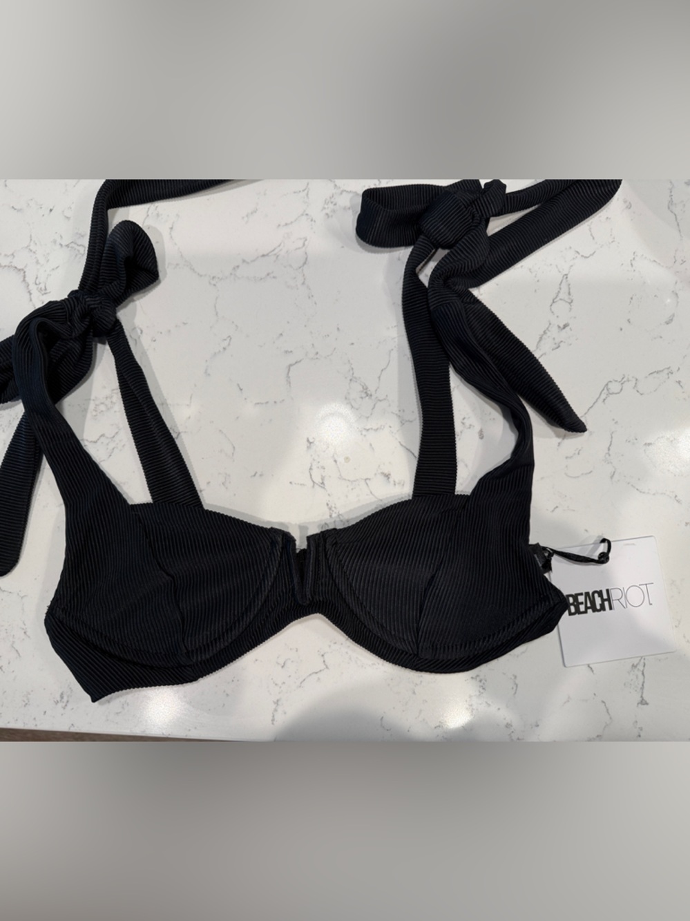 Beach Riot Black Ribbed Tie-Back Bikini Top